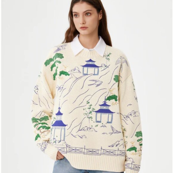 [NWT] YITAI Porcelain Garden Embroidery Sweater - Picture 3 of 11